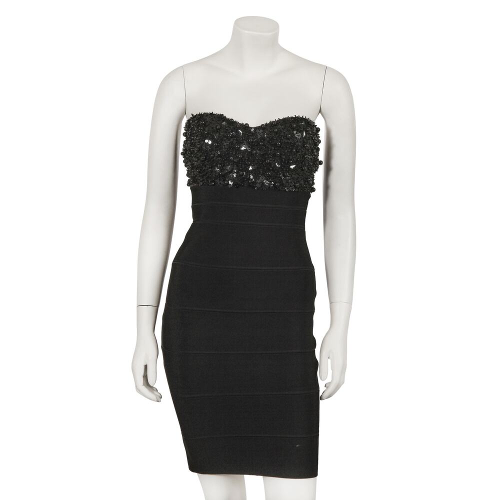 Hervé Léger embellished black jersey bandage dress